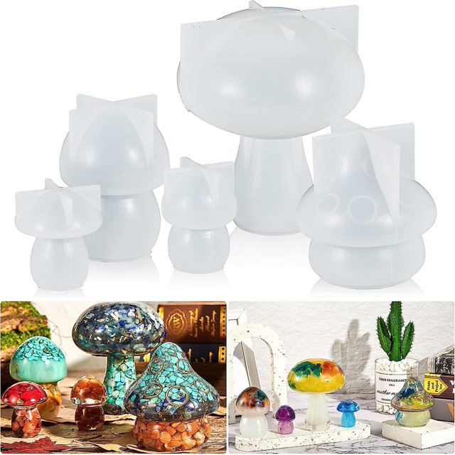 5 moldes de resina de hongos, moldes de silicona para manualidades de fundición de resina epoxi, moldes de resina epoxi de silicona para decoración del hogar de mesa, arte artesanal Ornam