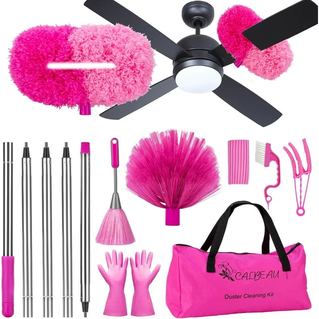 Ceiling Fan Cleaner Duster with 60 inch Extension Pole, Dusters for Cleaning High Ceiling Fan Blades, Cobweb Duster for Spider Web Removal, Dusters Kit with Storage Bag, Cleaning Tools for Families