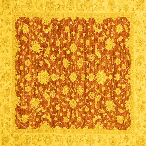 Ahgly Company Machine Washable Indoor Square Oriental Yellow Traditional Area Rugs, 5' Square