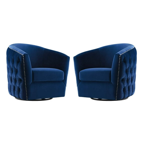 Armchair Accent Chair, Set of 2, Velvet, Blue Navy, Modern Contemporary Urban Design, Living Lounge Room Hotel Lobby Hospitality
