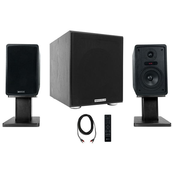 Rockville ELITE-5B 5.25" Black Bookshelf Home Theater Speakers Subwoofer Stands