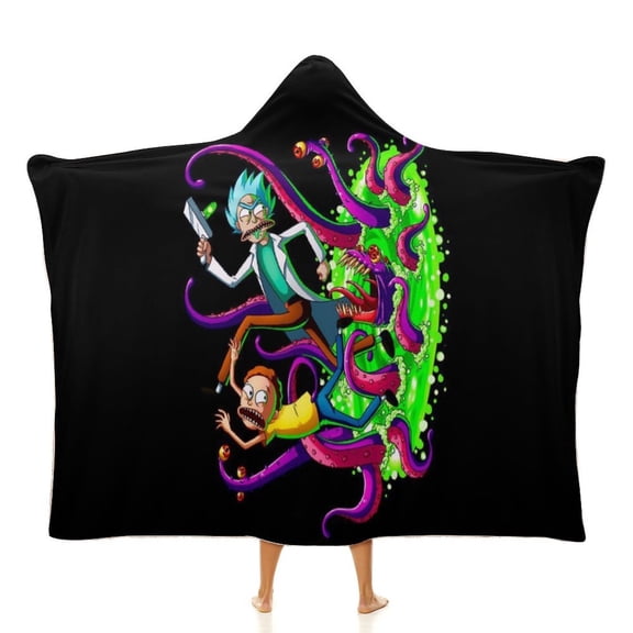Rick And Morty Wearable Blanket Cloak Arctic Velvet Hooded Blanket Soft Fuzzy Hoodie Blanket Cape for Adults Kids 40"x50"