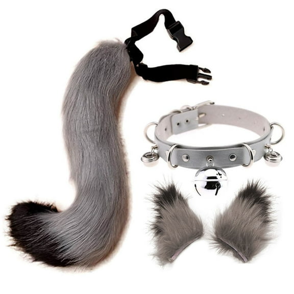 JANGSLNG Hair Clips Cocker Tail Animal Element Adjustable Faux Fur Solid Wolf Tail Ears Collar for Cosplay