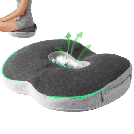 Donut Pillow Seat Cushion, Ergonomic Memory Foam Chair Cushion with Tailbone Cutout & Hollow Hole, Portable Seat Chair Pillow for Office, Car, Travel
