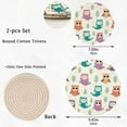 thumbnail image 3 of FREEAMG Cute Colors Owls Trees Floral 2 Pcs Round Woven Pot Holders Trivets Set, 100% Cotton Coasters Placemats for Cooking Baking Hot Dish Pan Pot Bowl Teapot, 9.45 In + 7 In, 3 of 5