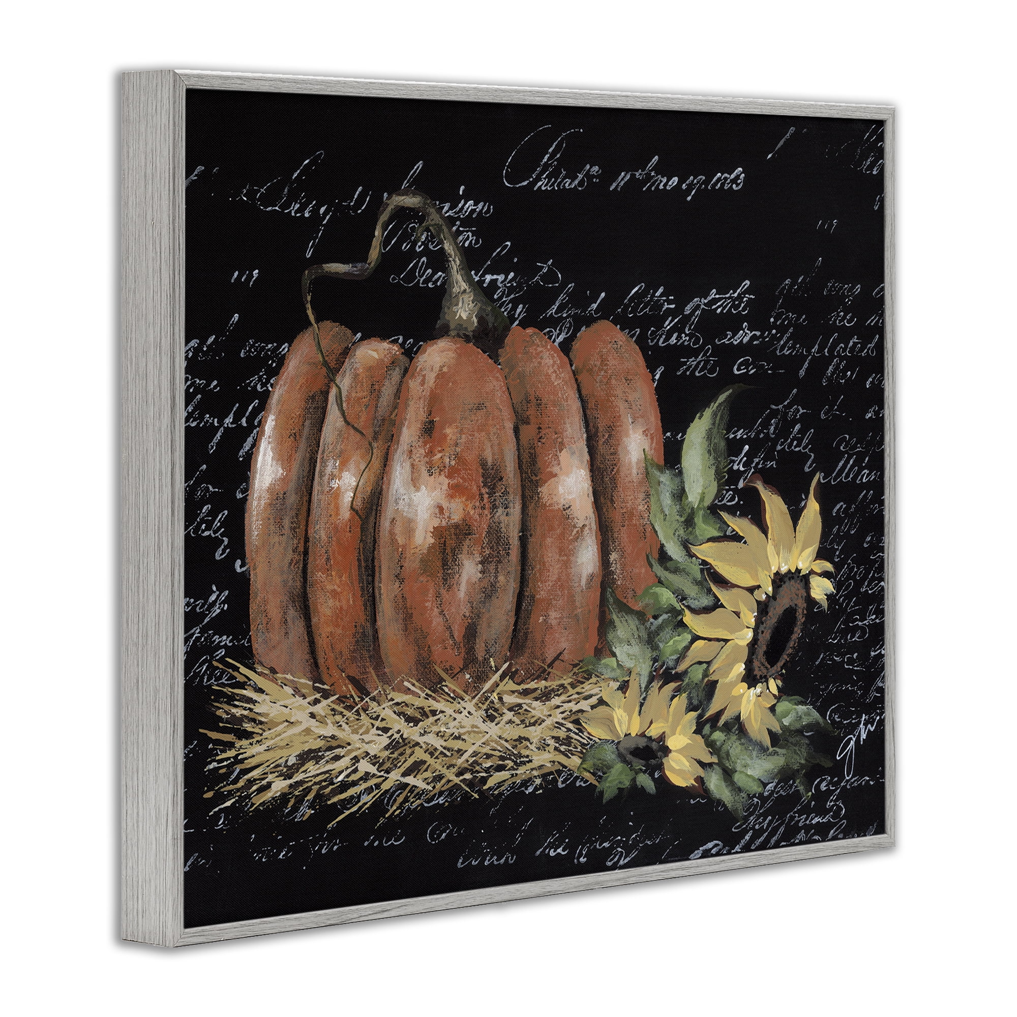 Stupell Industries Autumn Country Pumpkin Botanical & Floral Painting Gray Framed Art Print Wall Art, 14 x 11