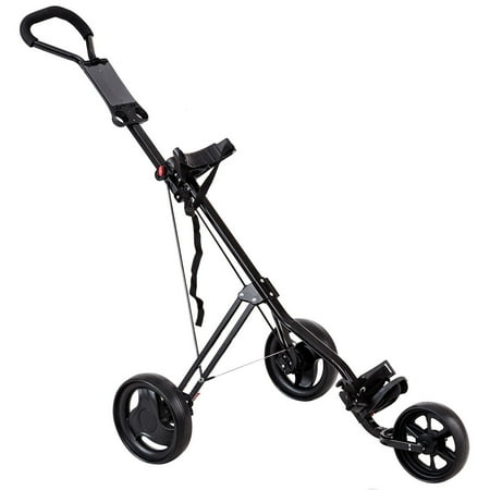 Costway Lightweight Foldable 3 Wheel Steel Golf Pull Push Cart Trolley Club (Best Cooler For Golf Cart)