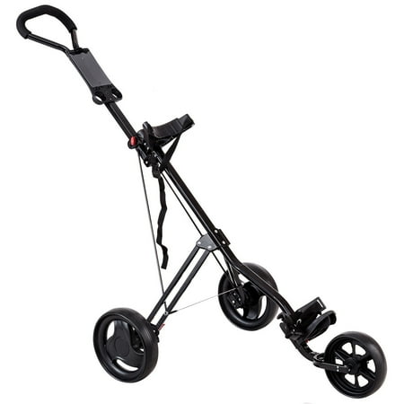 Three Wheel Push Golf Cart Costway Lightweight Foldable 3 Wheel Steel Golf Pull Push Cart Trolley Club Scoreboard ()