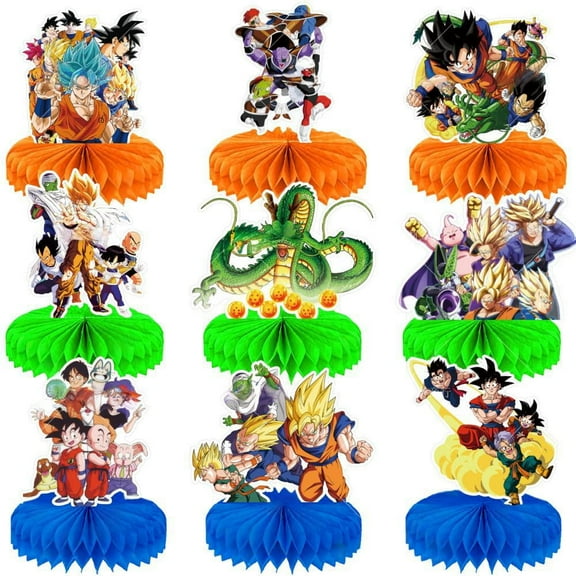 9 Pieces Dragon Ball Table Decorations Honeycomb Centerpieces for Tables 3D Dragon Ball Theme Decorations for Party Honeycomb Table Decors Decors for Birthday Favors Supplies