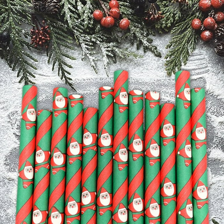 Liphontcta Pack of 150 Christmas Paper Straws in Red, Green and Gold.  Holiday Straws, Vintage Party Supplies, Santa Red & Emerald Elf Green Straws