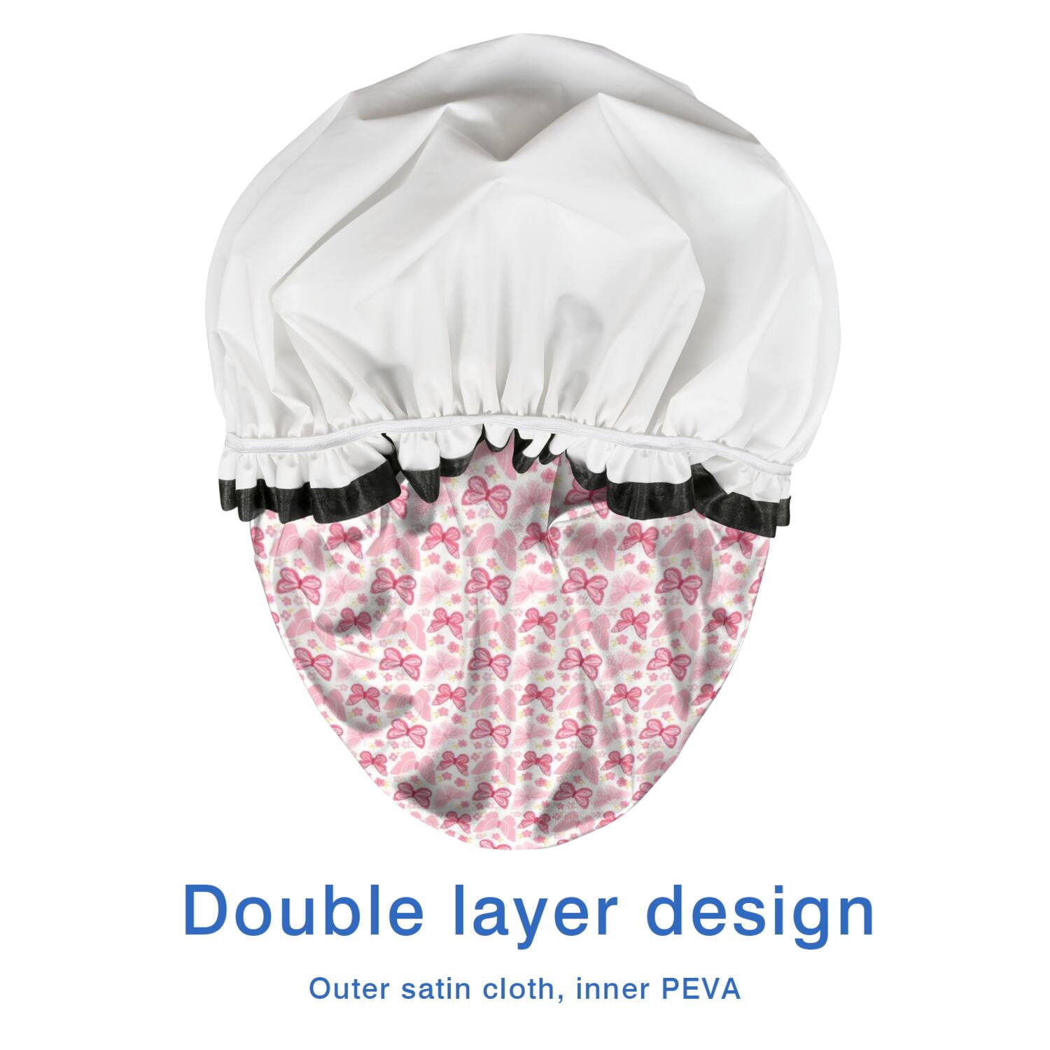 Shower Caps,Light Pink Butterfly Pattern Waterproof Shower Cap for Women 4 Pieces,Double Reusable Hair Cover for Shower PEVA Elastic Stretch Hem
