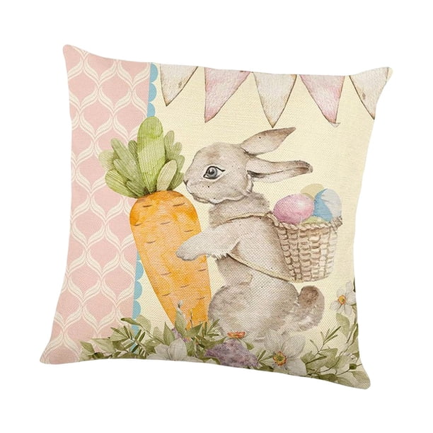 Fundas de almohada de 18 x 18 pulgadas, fundas de cojín, regalos decorativos de Pascua, cojines de sofá Conejito