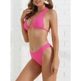 thumbnail image 2 of DARING DIVA Women's Halter Ribbed Lace Up Bikini Sets X-Small Roes Red, 2 of 6