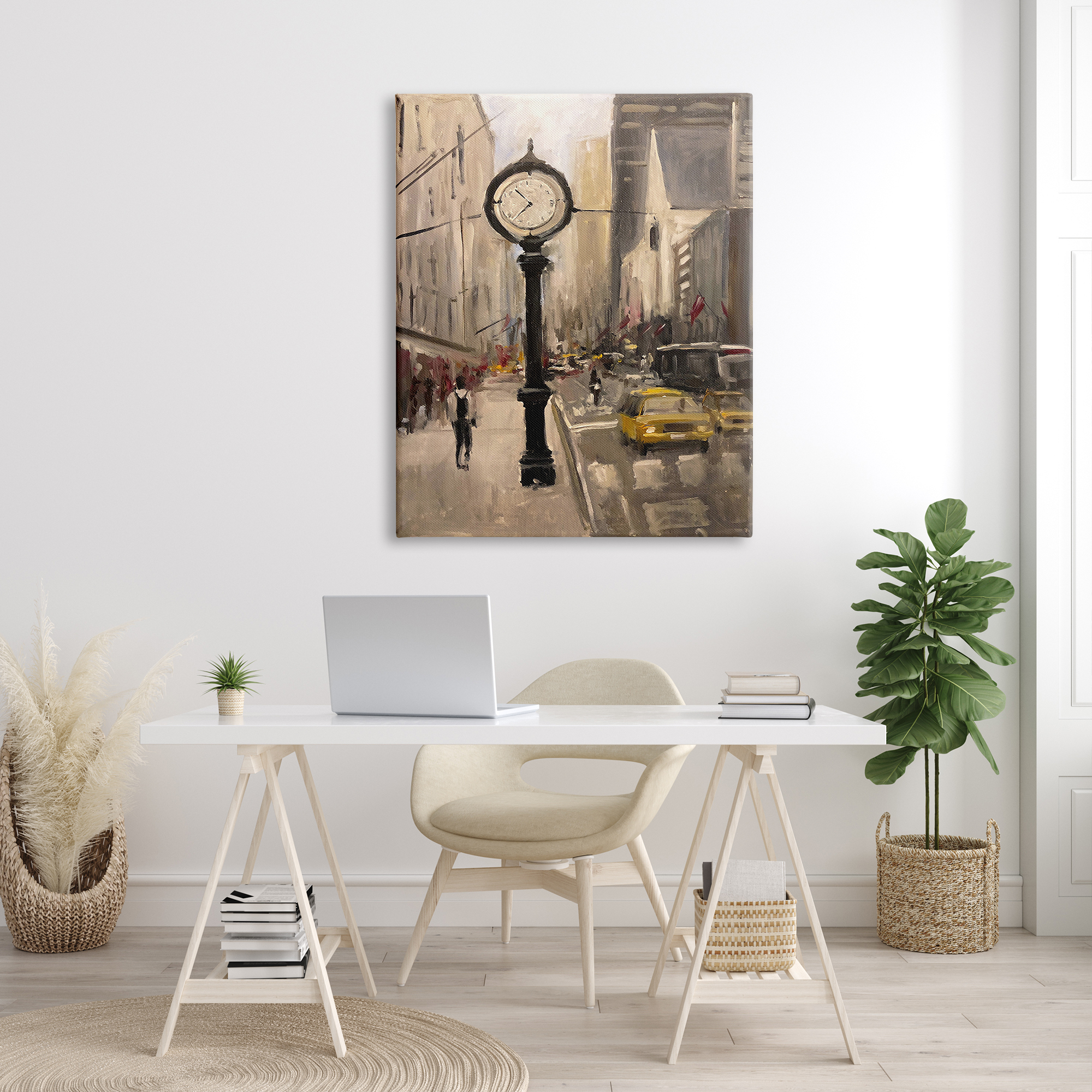 Stupell Industries Busy City Sidewalk Clock Urban Architecture, 36 x 48, Design by Allayn Stevens