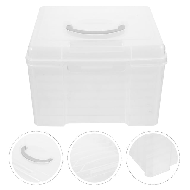 OULII Plastic Grid Organizer For Photos Transparent Storage Box 1 Set