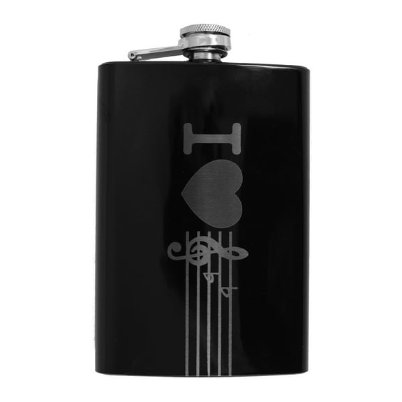 8oz BLACK I Love Music Flask L1
