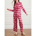 thumbnail image 4 of Women Heart Print Pajamas Set Long Sleeve Button Down Shirts Long Pants Sleepwear 2 Piece Lounge Set, 4 of 7