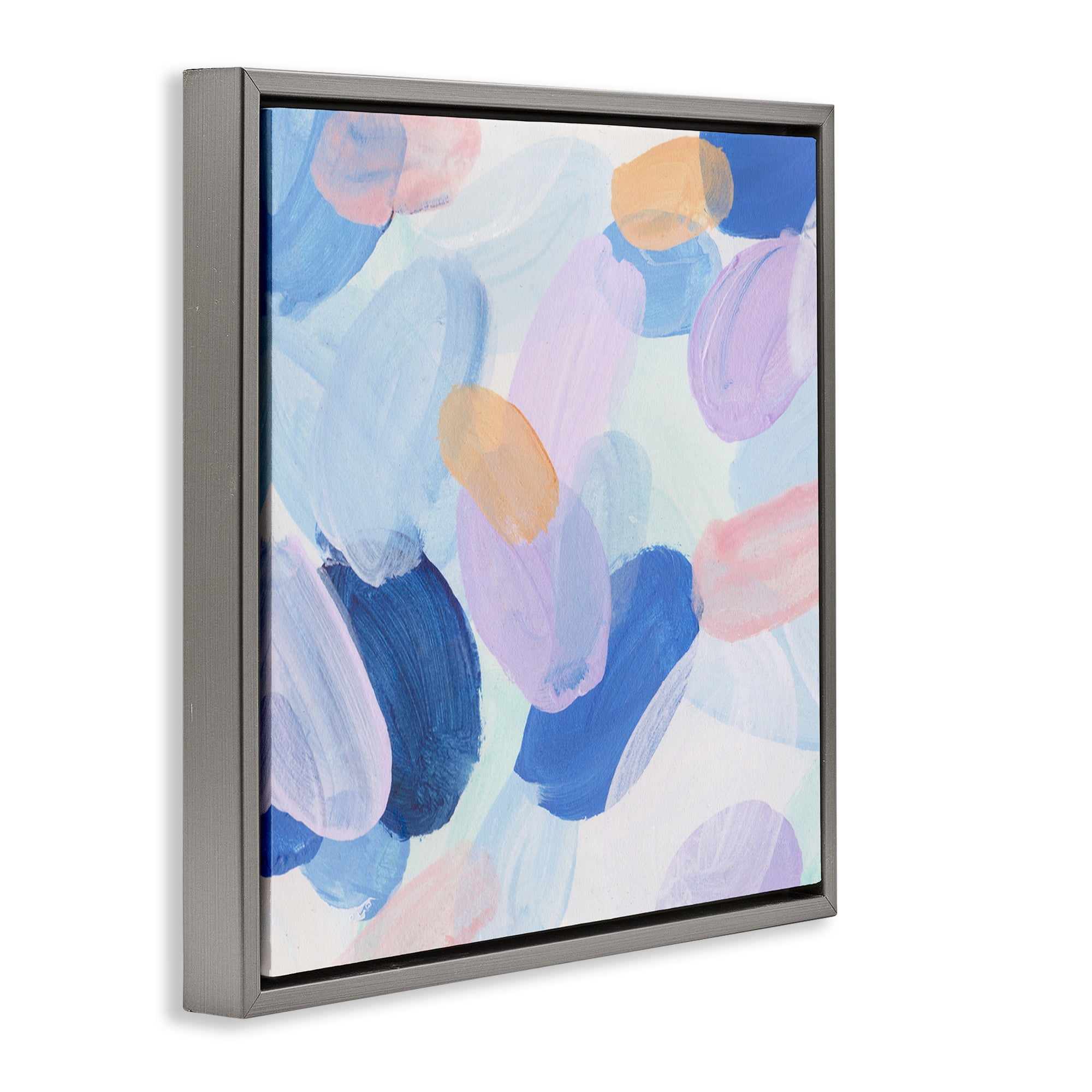 Stupell Industries Oblong Shapes Pattern Abstract Painting Gray Floater Framed Canvas Art Print Wall Art, 18 x 18