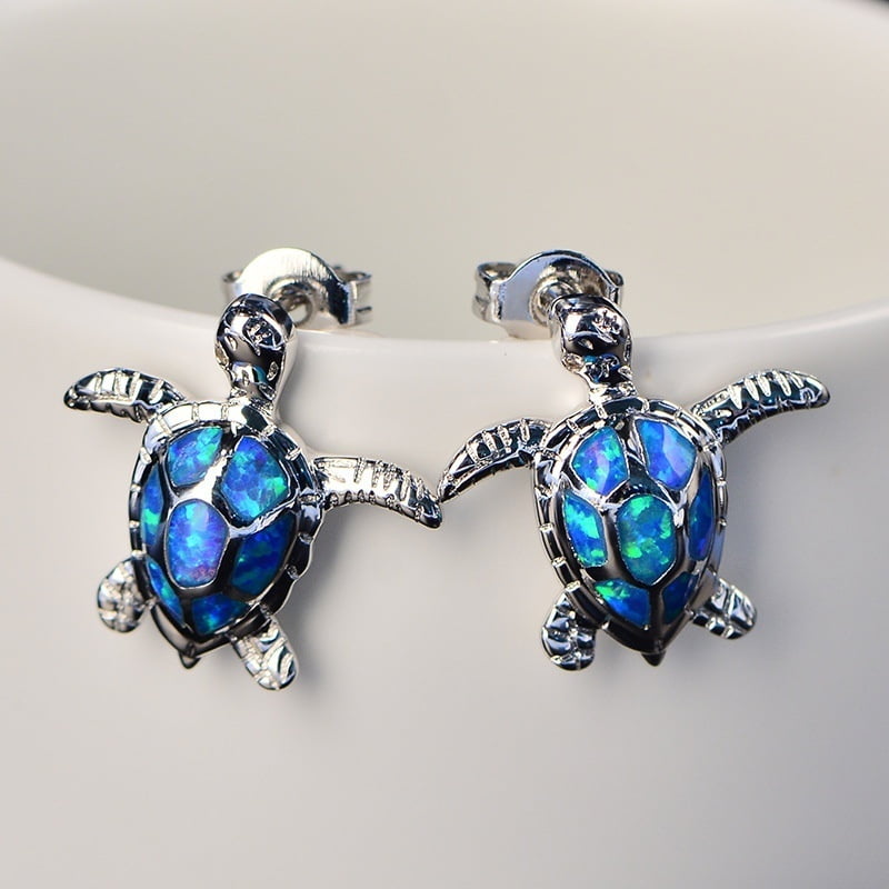 Blue Opal Dolphin Clip Earrings,Silver,Blue Fire Opal,Lovely,Ocean,Gift Idea 