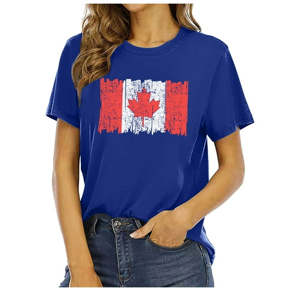 TSADFHJI Sweat Shirts Women Plus Size Womens Canada Day Shirts Canada Flag Graphic Tshirt Canadian Maple Leaf Short Sleeve Patriotic Tee Tops M Blue