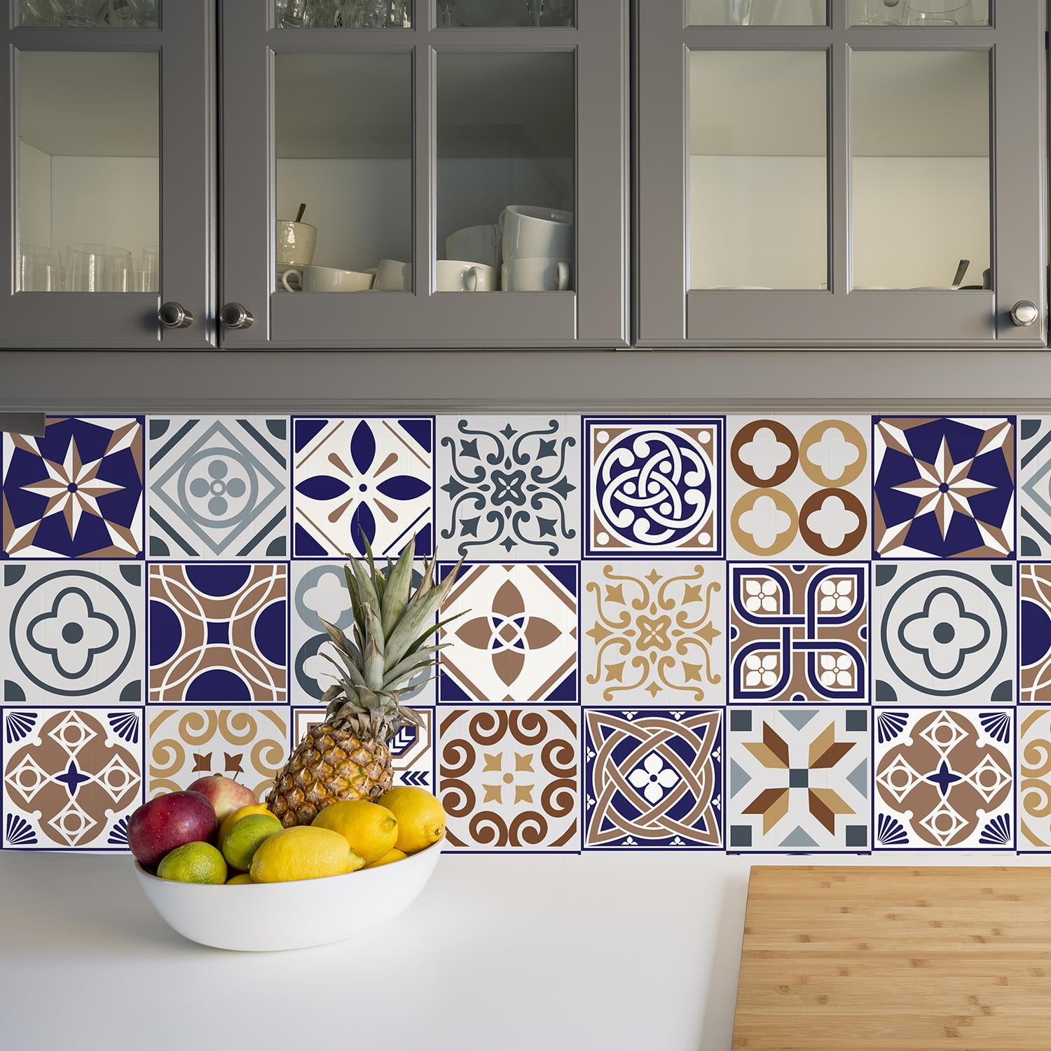Walplus Peel and Stick Backsplash Indigo Peanut Azulejo Wall Tile