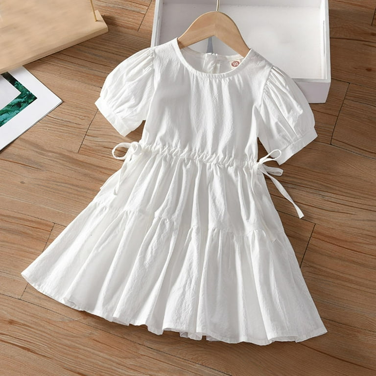gienakse Girls Modest Dresses Baby Girl's White Dress Ruffle Sleeve A-Line Cute Dresses Sundress Cotton Princess Dress Drawstring Waisted Beach