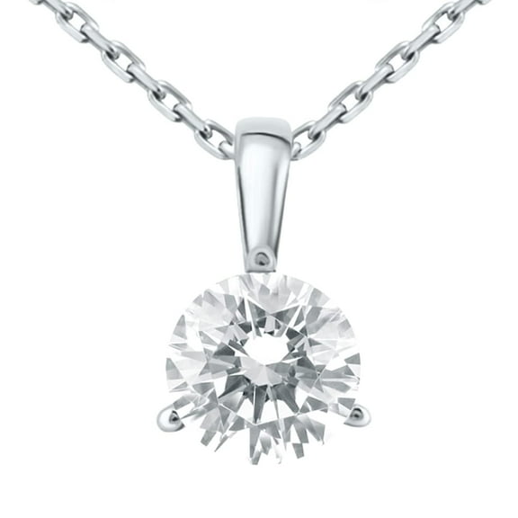 TimeLe$$ Classics 1/4 Carat TW Three Prong Natural Diamond Solitaire Pendant in 14K White Gold