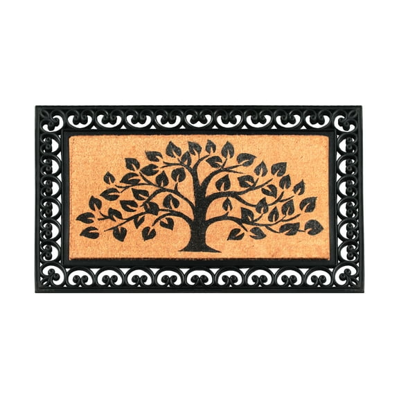 A1HC Rubber and Coir Tree of Life Classic Paisley Border Double Door Doormat 30"X48", Black/Beige