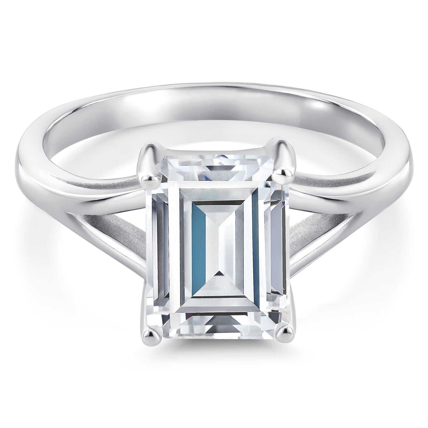 Gem Stone King 925 Sterling Silver CZ Simulated Diamond Solitaire Engagement Ring for Women (4.02 Cttw, Emerald Cut 9X7MM, Available in Size 5,6,7,8,9)