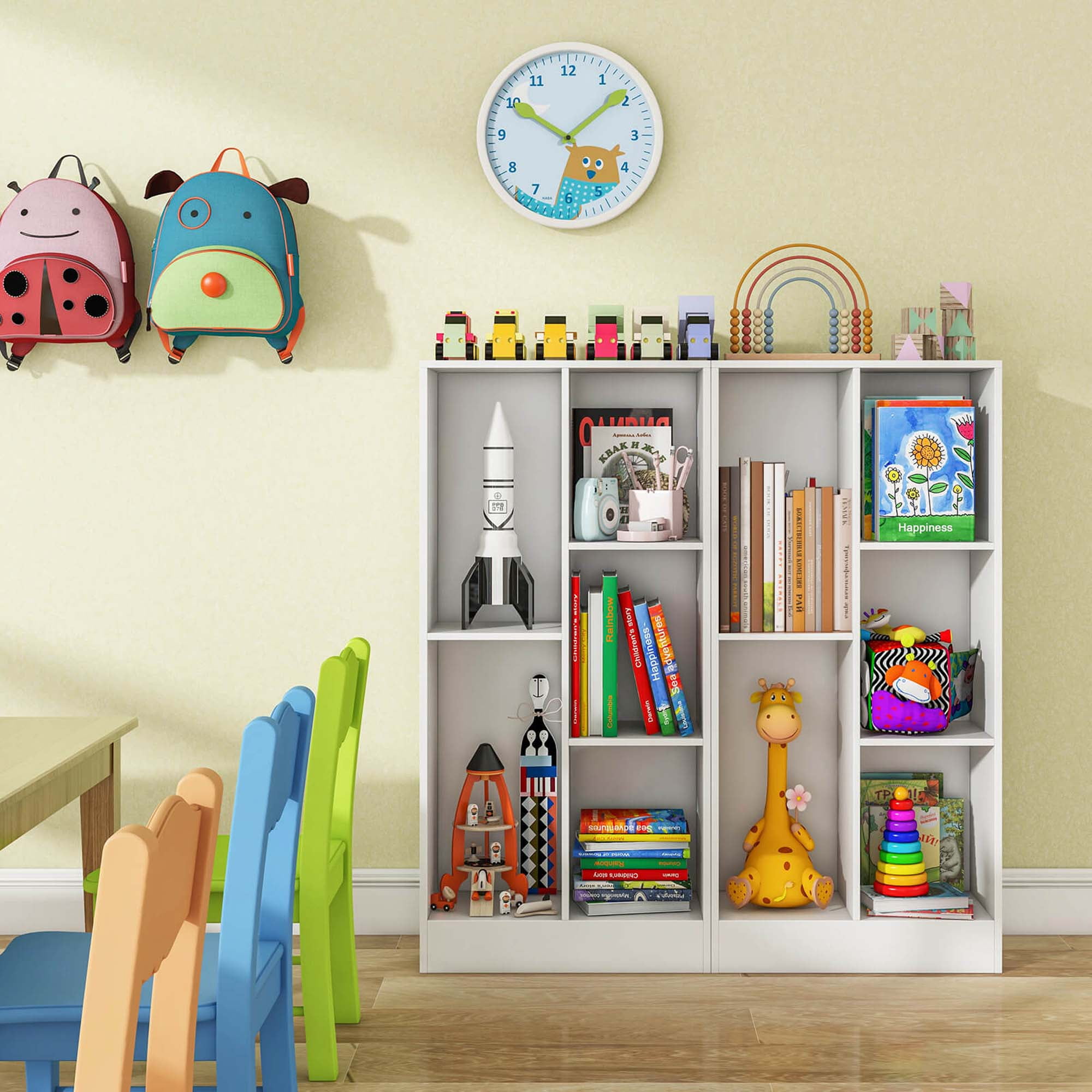 Costway 5-Cube Bookcase for Kids 41" Wooden Toy Storage Organizer for Kid's Room White