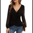 thumbnail image 2 of Camisas de Larga para Mujer, Blusas de Encaje con Cuello en V, Blusas Elegantes Informales de Negocios, Blusas Cruzadas, Camisas de Trabajo Negro M, 2 of 10
