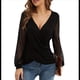 thumbnail image 2 of Camisas de Larga para Mujer, Blusas de Encaje con Cuello en V, Blusas Elegantes Informales de Negocios, Blusas Cruzadas, Camisas de Trabajo Negro M, 2 of 10
