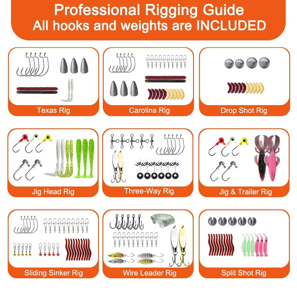 Fishing Tackle Kit  308pcs Accessories Hooks Split Shot Weights Swivels Beads Lures -fishing Gear Set For Bass Trout Catfish Ideal Gifts Men
