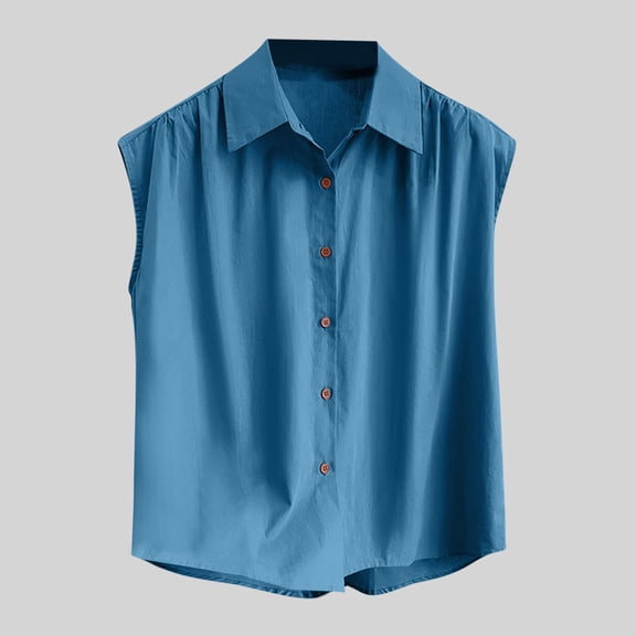 Summer Women'S Undershirts Tank Tops Sleeveless Turndown Collar Solid Regulars Blue Undershirt Tank Tops M-2XL