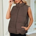 thumbnail image 4 of Puffer Vest for Female'S Outerwear Vests Puffy Oversized Quilted Vest Tops Jackets Coat with Pockets Brown XXL, 4 of 6