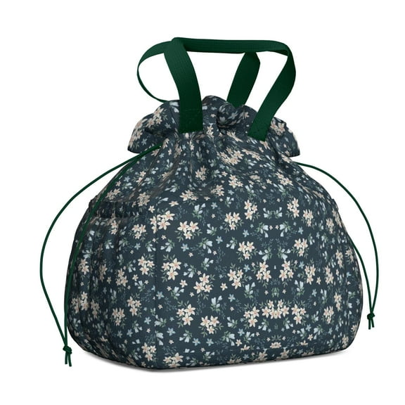Pioneer Flower Drawstring Lunch Bag Women - Drawstring Lunch Bag Insulated for Work Office - Stain-Resistant Large Lunchbags for Women with Multi-Pockets