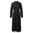 thumbnail image 4 of Women's Autumn And Winter Elegant Stand Collar Long Sleeve Waist Pleated Long Dress Dress Women Dresses Semi Formal Ladies Suit Two Piece Long Skirt Outfits for Women Bathing Suit Skirts Long Woman, 4 of 5