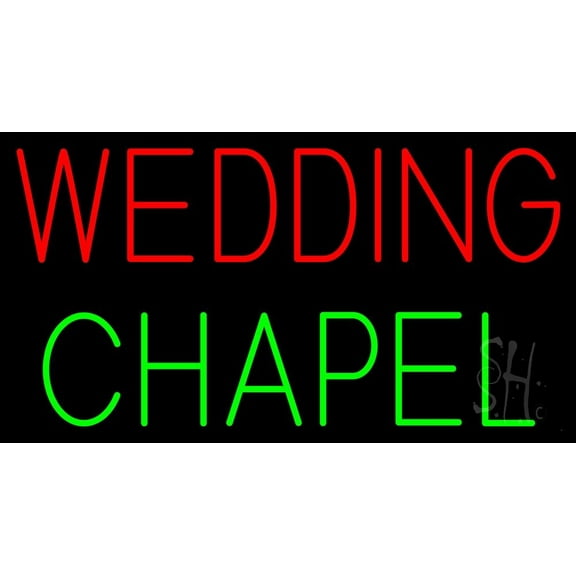 Wedding Chapel LED Neon Sign 13" Tall x 24" Wide - inches, Black Square Cut Acrylic Backing, with Dimmer - Premium built indoor Sign for Wedding Chapel.