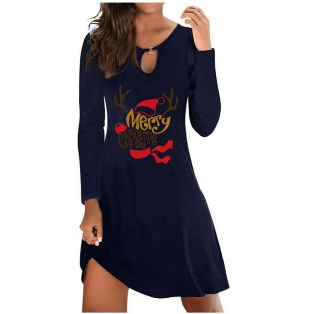 CEHVOM Robe Longue pour Femme Aguichant à Imprimé de Noël du Père Noël