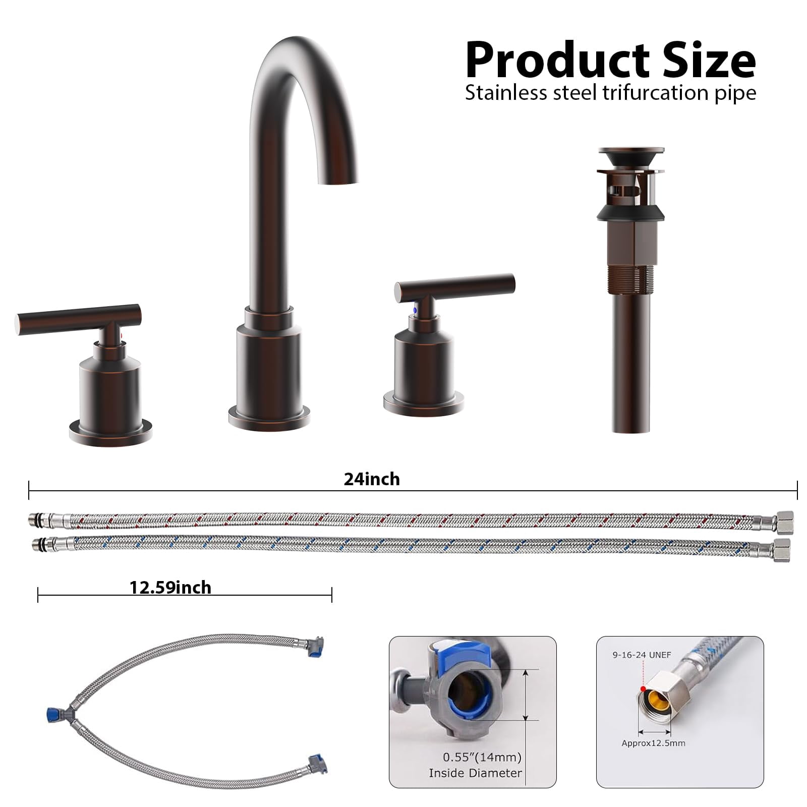Bathroom Faucets for Sink 3 Hole, 8 Inch Bathroom Sink Faucet with Pop-up Drain and Supply Lines, Widespread Faucet for Vanity RV Farmhouse