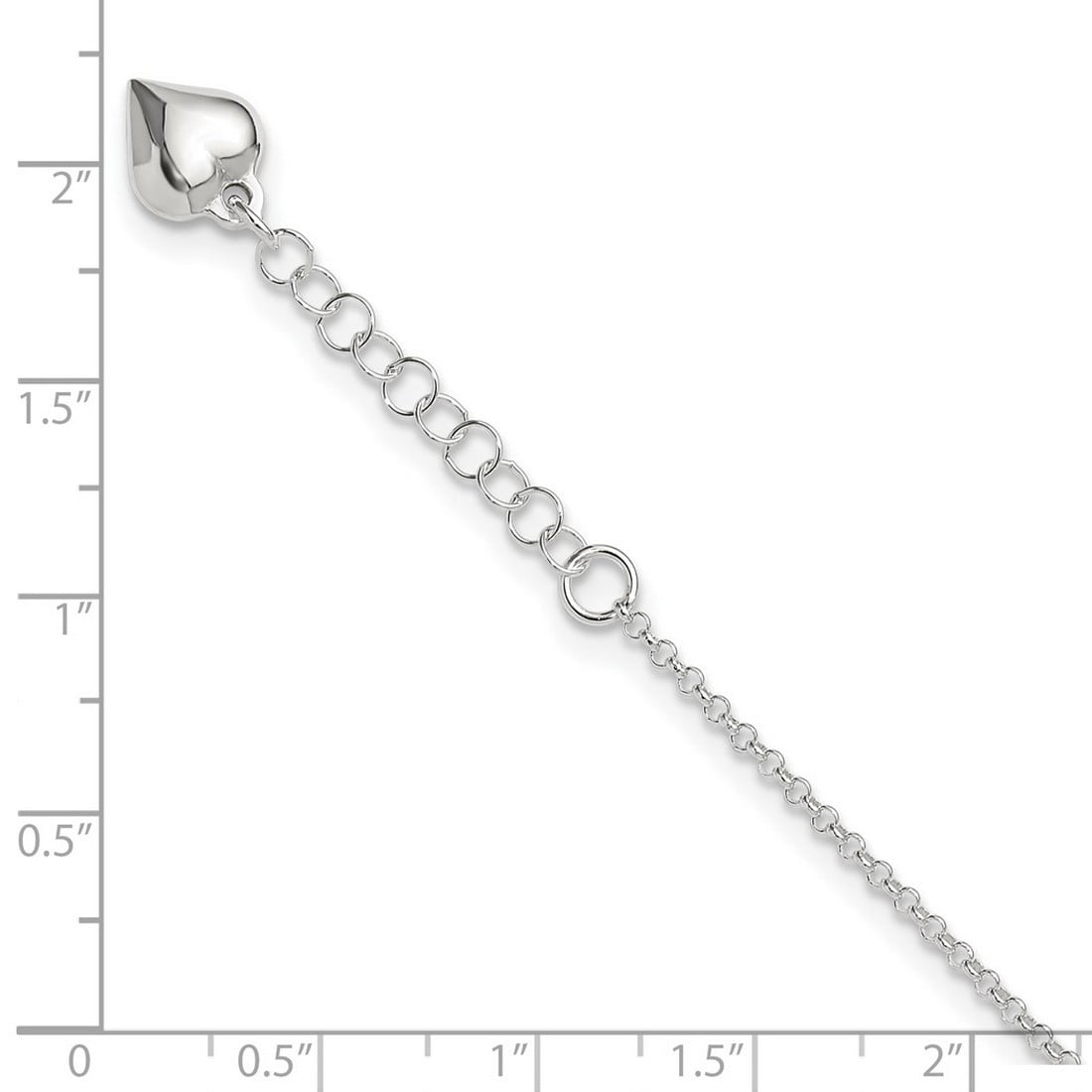 925 Sterling Silver Fancy Lobster Closure Polished Love Heart With 1inch Ext. Anklet 9 Inch 8mm Wide Anklet for Women