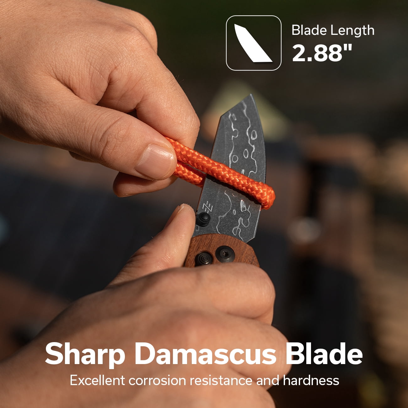 CIVIVI Yonder Folding Pocket Knife Crossbar Lock Knife with 2.88" Damascus Blade Wood Handle, Small Lightweight Knife Designed by Zac Whitmore C23073B-DS1