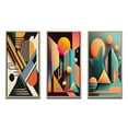 thumbnail image 2 of Designart "Composing Graphics with Retro Flair I" Modern Geometric Framed Wall Art Set Of 3 - Blue Abstract Geometric Frame Canvas Set For Living Room Decor, 2 of 6