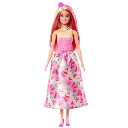 Barbie Royal Doll with Pink and Blonde Hair, Butterfly-Print Skirt and Accessories