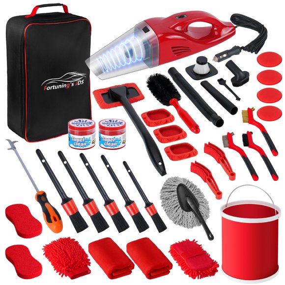 Kit de detalles para automóviles Fortuning's JDS de 37 piezas con aspiradora y balde