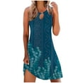 thumbnail image 2 of SMihono Robe Maxi Bohème d'Été pour Femmes Grande Taille Décontractée Imprimée Col en V Manches Courtes Ample Longueur Genou Robe de Plage, 2 of 5