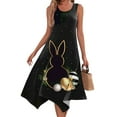 thumbnail image 2 of Minjewel Floral Print Easter Dress with Irregular Hem, Round Neck Sleeveless Midi Dress for Women, Casual Spring Church & Party Wear,Black L, 2 of 8