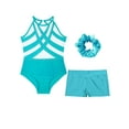 thumbnail image 3 of HULIJA Kids Girls Sleeveless Sparkly Dance Outfit Ballet Leotard with Shorts Hair Tie Set for Blue Green 16, 3 of 5