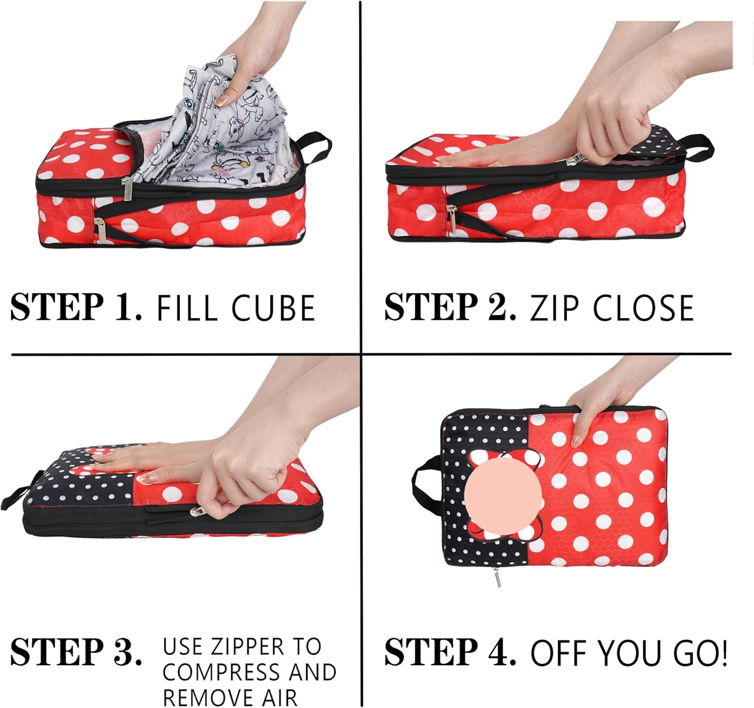 Compression Packing Cubes for Suitcases, 6 Set Travel Luggage Organizer Bags Lightweight Waterproof Smell Proof Red Dots Packing Cubes as Travel Accessories for Women