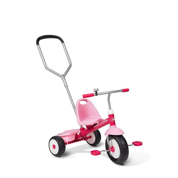 Radio Flyer Deluxe Steer and Stroll Pink Tricycle for Kids Ages 2-5